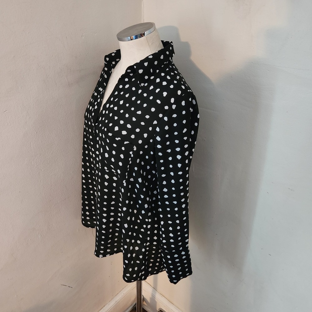 PLEIONE Black White Polka Dot Long Sleeve Collared Button Down Shirt Top S - Picture 5 of 5